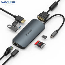 Wavlink USB C концентратор Мини Размер USB Type C 3,1 до 4K HDMI VGA RJ45 PD USB 3,0 OTG адаптер USB C док-станция для MacBook Air Pro PC usb-хаб 2024 - купить недорого