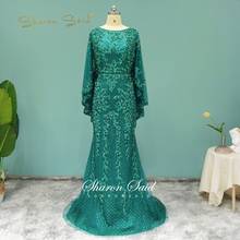 Блестящее Золотое Платье-русалка, арабское вечернее платье с накидкой, арабское официальное платье, женское роскошное платье для свадебной вечеринки в мусульманском стиле 2024 - купить недорого