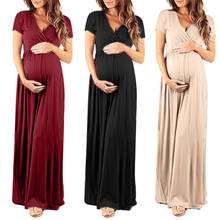 New 2020 Maternity Dress Pregnant Women Solid Short Sleeve V-neck Maxi Dress Summer Nursing Breastfeeding Maternity Dress 2024 - buy cheap