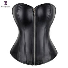 Push Up Women Black Faux Leather Bustier Burlesque Basque Fancy Dress Corset With G String 834# 2024 - buy cheap