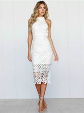 White Dress Women Hollow Out Sleeveless Sexy Bodycon Dress Elegant Skinny Floral Pattern Lace Dresses Women 2024 - buy cheap