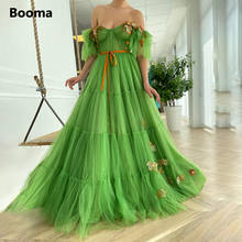 Booma Green Sweetheart Prom Dresses Off the Shoulder Flowers A-Line Prom Gowns Illusion Tiered Tulle Skirt Formal Party Dresses 2024 - buy cheap