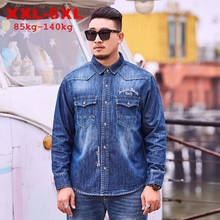 Spring Autumn Denim Shirt Plus Large Size 4XL 5XL 6XL Mens Long Sleeve Shirts Loose Fit 100% Cotton Embroidered Cowboy Shirts 2024 - buy cheap