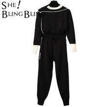 SheBlingBling Spring Women Tracksuit Set 2021 Plus Size Knit Jumper Drawstring Elastic Pants Two Piece Oversize Sweater Suit 2024 - buy cheap