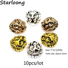 10 unids/lote de abalorios de Metal para fabricación de joyas DIY, cuentas espaciadoras de cabeza de león tibetano de color dorado plateado antiguo para pulsera de hebra 2024 - compra barato