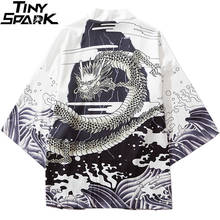 Japanese Style Kimono Jacket Sea Wave Dragon Print 2021 Men Harajuku Streetwear Jacket Coat Casual Thin Gown Sweat Wear Japan 2024 - buy cheap