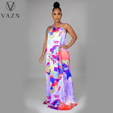 VAZN 2021 Top Quality Plus Size Halter Off Shoulder Sleeveless Backless Chiffon Long Dress Retro Holiday Nature Women Maxi Dress 2024 - buy cheap