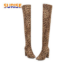 2022 Winter Over Knee Boots Women Leopard Silver Black Stretch Fabric Chunky Heel Pointed Toe Sexy Lady Slip-on Thigh High Boots 2024 - buy cheap