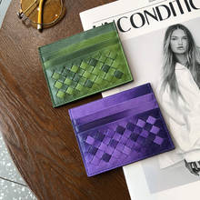 New Genuine Sheepskin Weave Wallet Purse Fashion Short Cute Coin Bag Designer Mini Woven Credit Card Holder Slim Lady Wallet 2024 - buy cheap