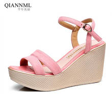 Qiannml Small Size 32-43 Pink Black High Heels Sandals Women Summer 2022 Thick Bottom Platform Wedges Shoes 2024 - buy cheap