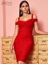 ADYCE Off Shoulder Bodycon Bandage Dress Women Sexy Red Spaghetti Strap Knee Length Club Celebrity Evening Runway Party Dresses 2024 - buy cheap