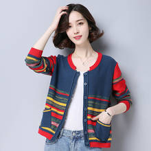 Fashion Striped Cardigan Sweater Ladies Knit Jacket Autumn Winter Round Collar Casual Commuter Cropped Cardigan Clothing 2022 2024 - buy cheap