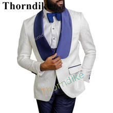 Thorndike Men's Blue Shawl Lapel White Jacket Wedding Suit New Groom Tuxedo White Blazer Vest with Black Pants, Custome Homme 2024 - buy cheap