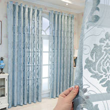 European Blue Floral Sheer Curtains for Living Room Jacquard Flower Transparent Voile Parlor Villa Sliding Door Treatment Drapes 2024 - buy cheap