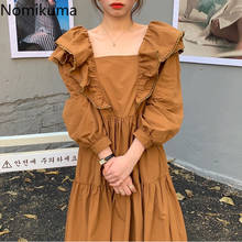Nomikuma-Vestidos coreanos con volantes dobles, Vintage, cuello cuadrado, manga larga, 2021 2024 - compra barato