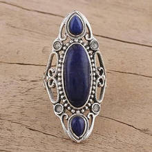Женское Винтажное кольцо в стиле бохо, серебристое кольцо с темно-синим камнем, массивное кольцо в этническом стиле, 2021 2024 - купить недорого
