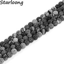 Natural Stone Weathering Matt Frosted Spider Black Agates Round Loose Strand Beads for DIY Jewelry Making Size 15" 4 6 8 10 12mm 2024 - buy cheap