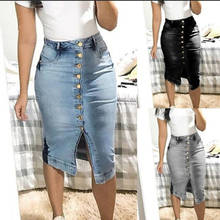 High Waist Women Bodycon Denim Skirt midi 2020 New Arrivals Blue Split Button Casual Jean Skirts For Ladiesjupe longue femme 2024 - buy cheap