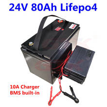 LiFepo4-batería de litio de ciclo profundo, 24v, 80Ah, 2000 veces para inversor de sistema solar, autocaravana, barco, cargador de 10A 2024 - compra barato