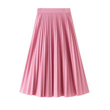 Conjunto de saia longa de chiffon, saia plissada rosa, cintura extensível de moagem para mulheres, comprimento da panturrilha e linha a, sg019 2024 - compre barato