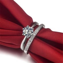 Solid 14K White Gold Ring Set 1CT Brilliant Diamond Engagement Ring With Band Perfect Birthday Day Gift For Sweetheart 2024 - buy cheap