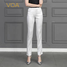 VOA Silk Pencil Pants Casual Solid White Slim Long Trousers Autumn Basic Women Leggings Office Ladies Pants Mid Waist K3152 2024 - buy cheap