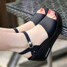 Peep Toe Wedge sandals women 2019 new summer shoes women Waterproof Platform Thick bottom Buckle Non-slip High heel ladies shoes 2024 - buy cheap