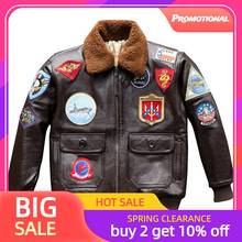 2021 Brown Men TOP GUN Pilot Leather Jacket Wool Collar Plus Size XXXL Genuine Cowhide Winter Russian Aviator Coat FREE SHIPPING 2024 - buy cheap