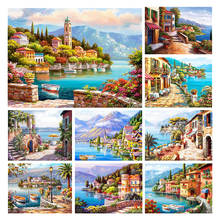 QIZITENG 5D DIY Diamond Painting Landscape Painting Diamond Inlaid Seaside Town Scenery Full Square/Round Home Decoration Gift 2024 - buy cheap