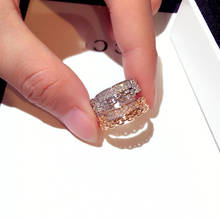 Anel de noivado e casamento feminino, anel chique brilhante aaa de zircão ouro rosa, ouro branco ou dourado para mulheres, alta qualidade 2024 - compre barato