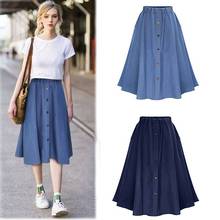 Summer Women Denim Skirt Vintage Single-breasted Elastic Waist Knee-Length Skirt Fashion A-Line High Waist Skirts for Teen Girls 2024 - buy cheap