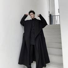 Men Japan Streetwear Dark Black Style Big Collar Cloak Trench Coat Outerwear Male Long Belt Cardigan Jacket Windbreaker Overcoat 2024 - buy cheap