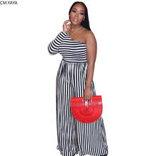 CM.YAYA Plus Size Striped Women One Shoulder Straight Loose Overalls Fitness Rompers Night Club Party Jumpsuits One Piece Outfit 2024 - buy cheap