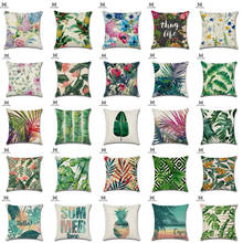 Fronha de linho floral, capa de almofada com flores tropicais, palmeira verde tropical, folhas, sofá, capa de almofada decorativa 2024 - compre barato