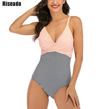 Riseado 2022 V-neck Bathing Suit Women Plus Size Swimwear Patchwork One Piece Swimsuit Twisted Bodysuit Strap Fashion Beach Wear 2024 - buy cheap