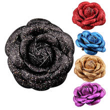 5.5cm brilhante brilho rosa couro rosa flor broche camélia corsage lapela pino desinger luxo jóias feminino chapéu acessórios 2024 - compre barato