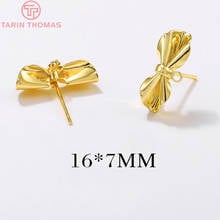 (2367)10PCS 16x7MM Hole 1MM 24K Gold Color Brass Bow Knot Stud Earrings High Quality Diy Jewelry Findings Accessories 2024 - buy cheap