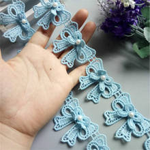 2 Yard Blue Butterfly Bowknot Pearl Embroidered Lace Trim Ribbon Fabric Sewing Craft Patchwork Handmade For Costume Decoration 2024 - buy cheap