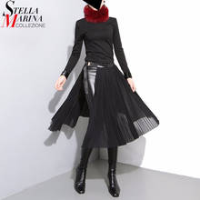 Женская плиссированная шифоновая юбка, однотонная черная юбка миди с высокой талией и поясом из кожи, модель 876 в Корейском стиле, 2020 2024 - купить недорого