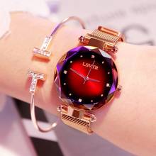 Relógio luxuoso feminino ouro rosa, relógios de pulso fashion feminino céu estrelado relógio magnético zegarek damski 2024 - compre barato