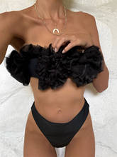 Сексуальное Кружевное бикини для женщин 2020 с открытыми плечами без бретелек, однотонный черный купальник пуш-ап, Цветочный купальный костюм, бразильский пляжный купальник 2024 - купить недорого
