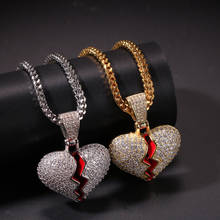 Men's Women Hip Hop Jewelry Gift Gold Silver Color Cubic Zircon Red Oil Heart Pendant Necklace Choker Boyfriend Gift 2024 - buy cheap