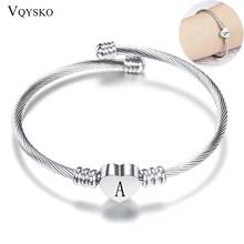 Fashion Heart Charm Bangle With Initial Alphabet Letter Engrave High Quality Women Jewelry Cuff Bangles Wholesale For Party Gift 2024 - buy cheap