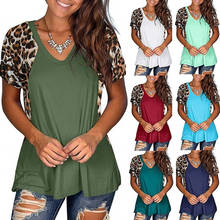 Camiseta con cuello en V para mujer, blusa de leopardo, ropa para mujer, Tops de empalme de manga corta, camiseta para mujer 2021 2024 - compra barato