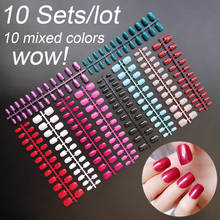 10 juegos de puntas de uñas postizas cuadradas de colores mezclados, 24 Uds. Por juego, 10 tamaños de presión, manicura DIY 2024 - compra barato