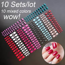 10 Sets Of Mixed Colors Square False Nail Tips 24 pcs Per Set 10 Sizes Press On Fake Nails DIY Manicure 2024 - buy cheap