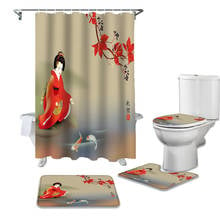 Geisha Painting Carp Japanese Style Female Shower Curtain Toilet Seat Cover Set Wc Accessories Mat Bathroom Decor Bath Curtains 2024 - buy cheap