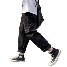 Hong kong estilo 2020 moda denim rua jeans masculino coreano solto selvagem harajuku estilo em linha reta bordado tornozelo comprimento calças 2024 - compre barato