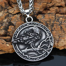 Colar masculino nórdico de viking odin raven, colar amuleto de aço inoxidável com saco de presente viking 2024 - compre barato