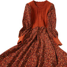 Vestido de fundo estampado coreano, duas peças falso combinação de retalhos com fita de malha, vestido floral de veludo 2024 - compre barato